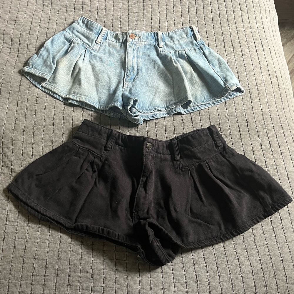 We The Free Light Blue and Black Jean Shorts